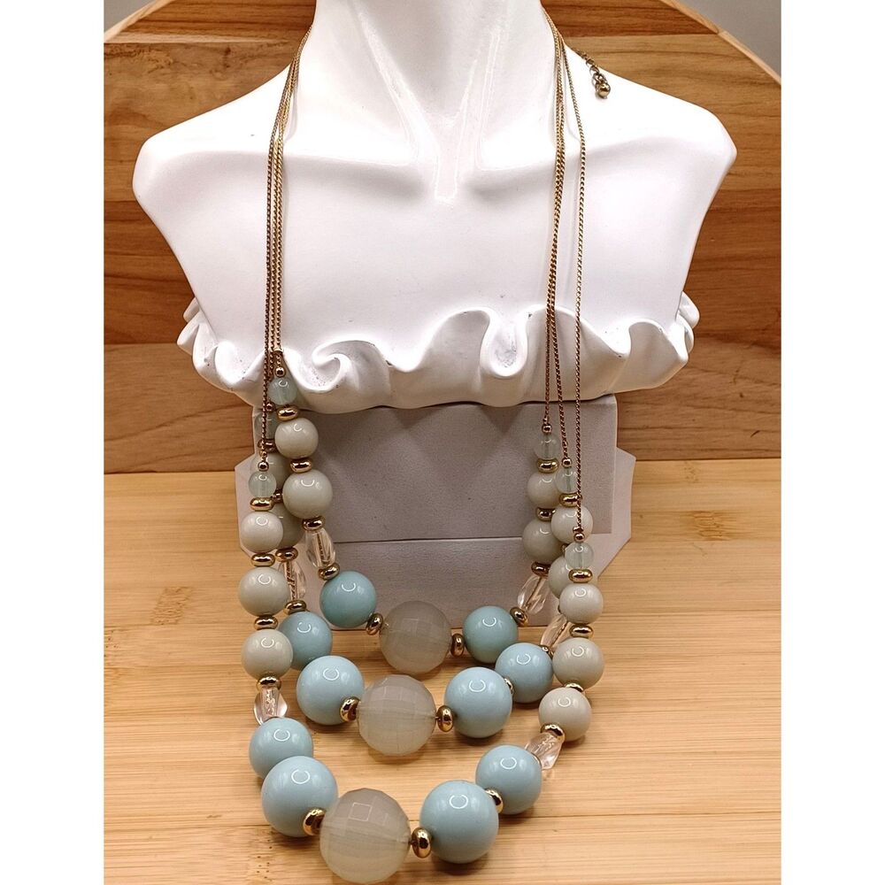 The Limited Layered Bubble Bead Three Tier Light Blue Clear Color Necklace